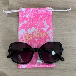 Lilly Pulitzer Black Sunglasses with Pink Patterned Pouch